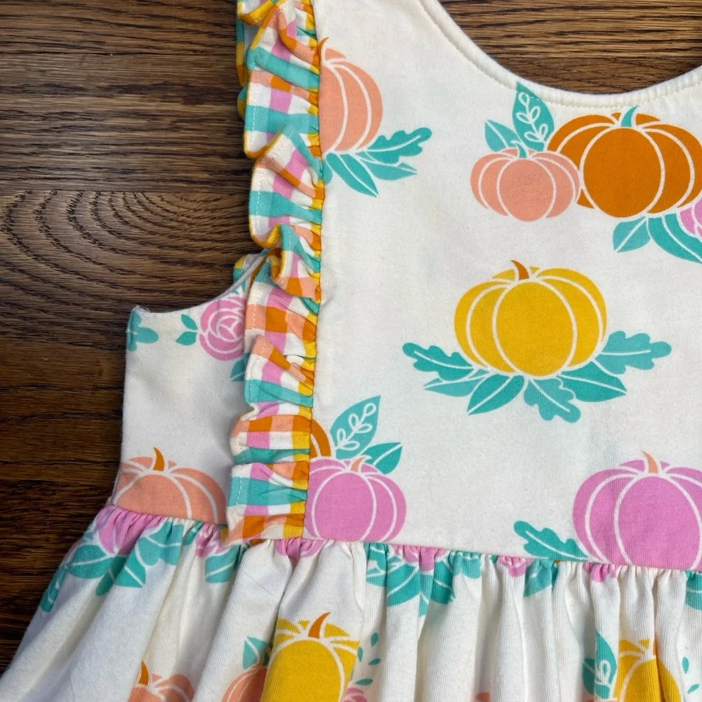 Eleanor Rose Girls Fall Rory Pumpkin Print Sleeveless Top w/ Ruffled Detail 7-8